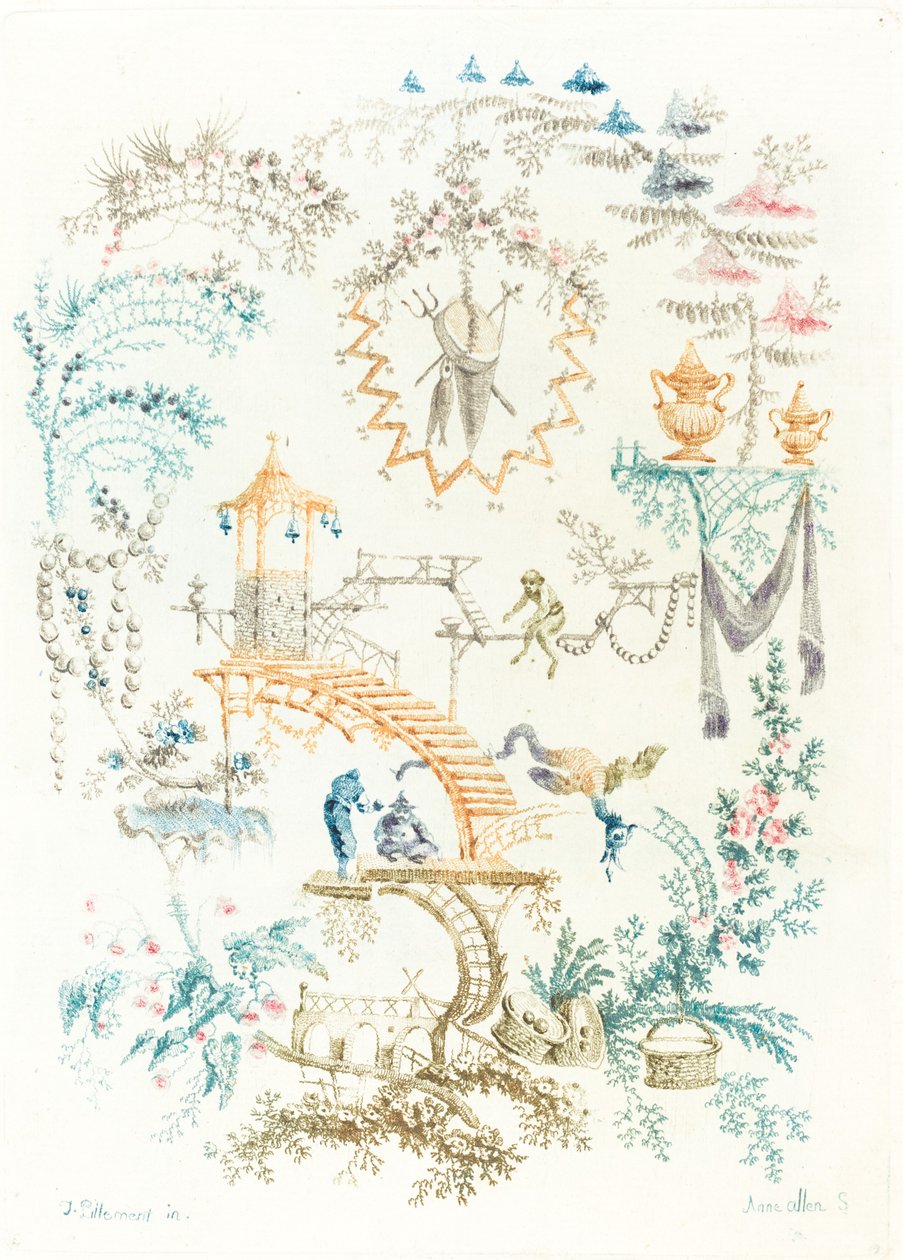 Kinesisk arabesk med en apa, tidigt 1760-tal. av Anne Allen