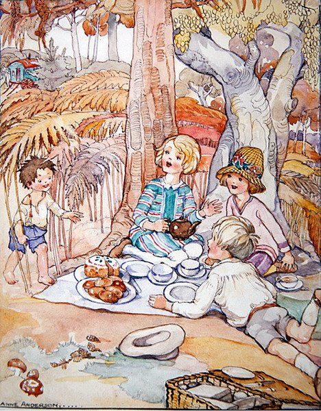 The Picnic (penna och bläck med akvarell på papper) av Anne Anderson