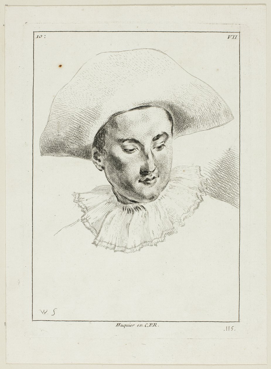 Manshuvud (med hatt och krage) av Anne Claude Philippe Caylus