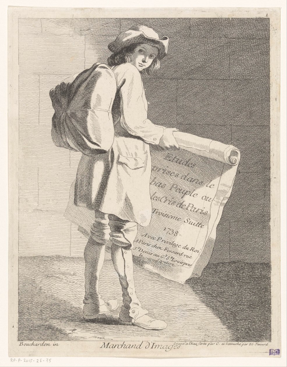 Rondreizende prentsäljer Merchant of Images (titel på objekt) Studier tagna i Lower People eller Crees i Paris. Tredje färgen. (serietitel på objekt) av Anne Claude Philippe Caylus