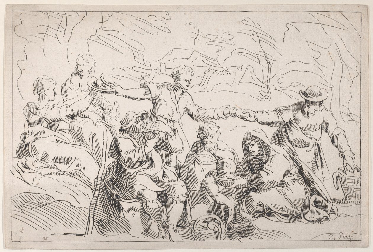 En fest som äter utomhus, 1700-talet. av Anne Claude Philippe de Caylus