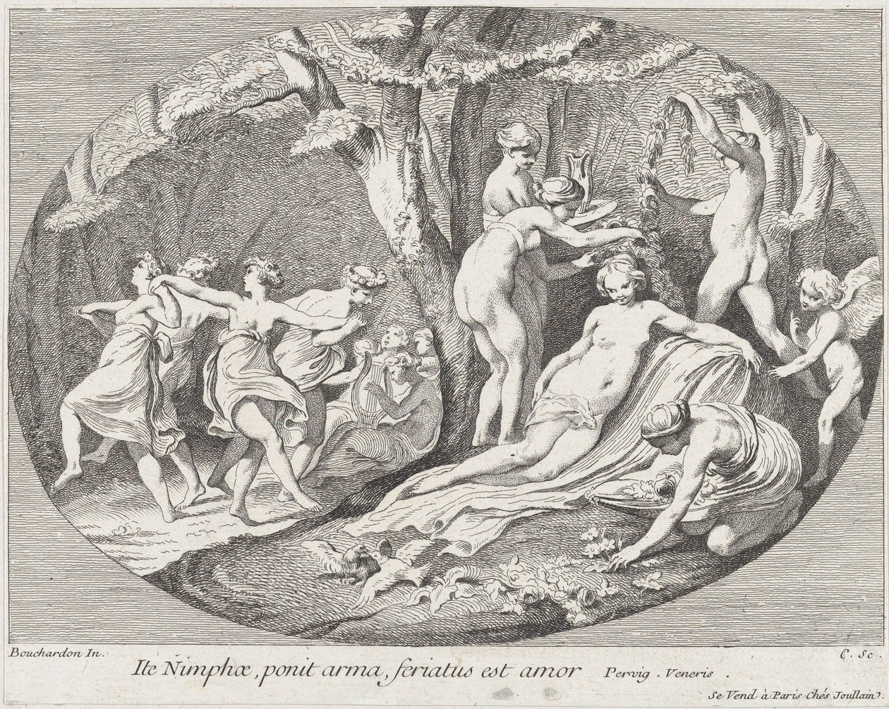Gå Nymfer, som lägger ner sina vapen, Kärleken vilar!, 1730-60. av Anne Claude Philippe de Caylus