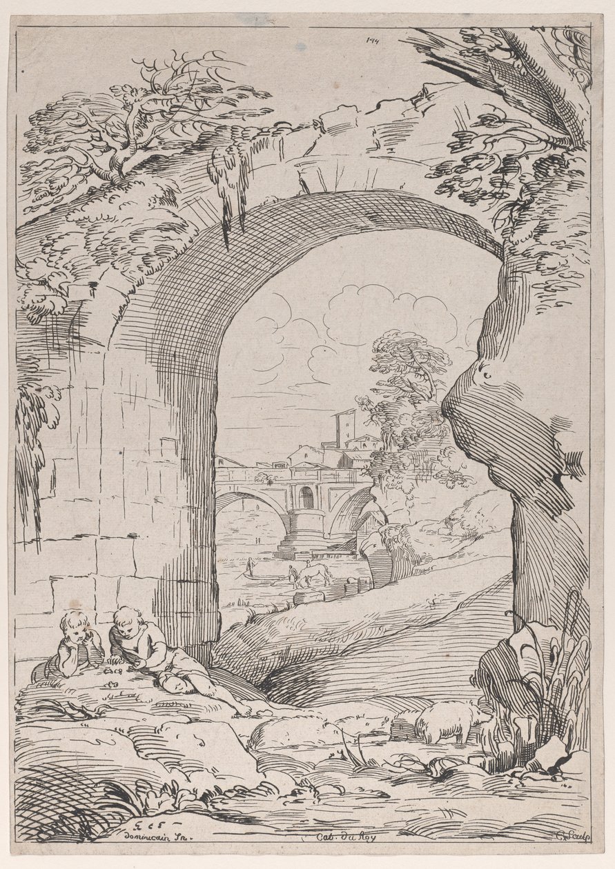 Landskap med bro, 1700-tal. av Anne Claude Philippe de Caylus