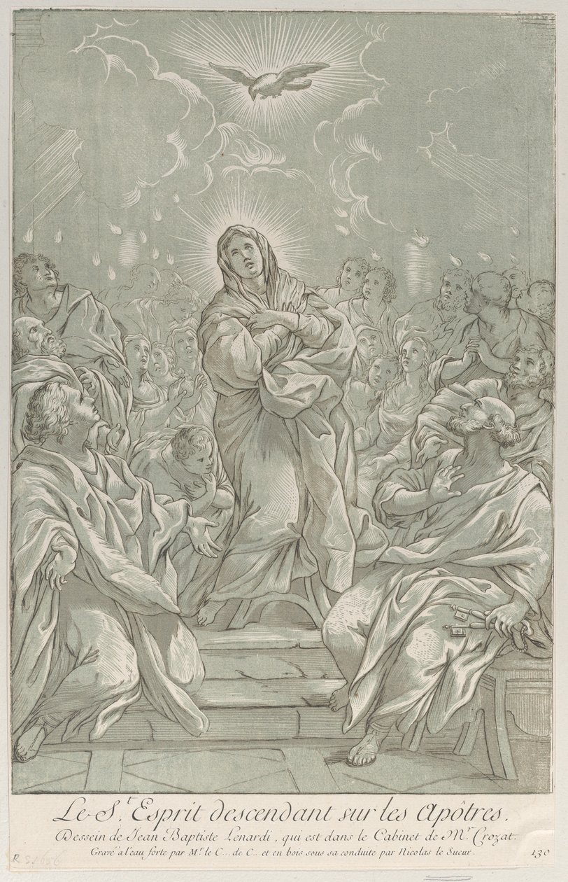 Pingstdagen, med Jungfrun i centrum, den Helige Ande ovan och apostlarna..., ca. 1729. av Anne Claude Philippe de Caylus