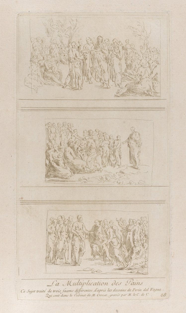 Tre separata studier för brödens mirakel, som visar Kristus stående i d..., ca. 1729-40. av Anne Claude Philippe de Caylus