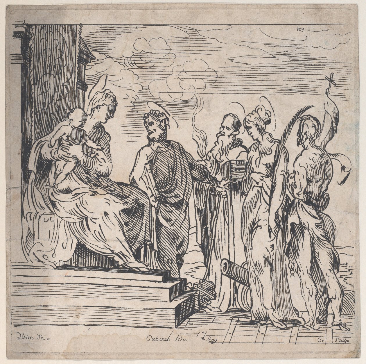 Jungfru och barn med fyra heliga, 1700-talet. av Anne Claude Philippe de Caylus