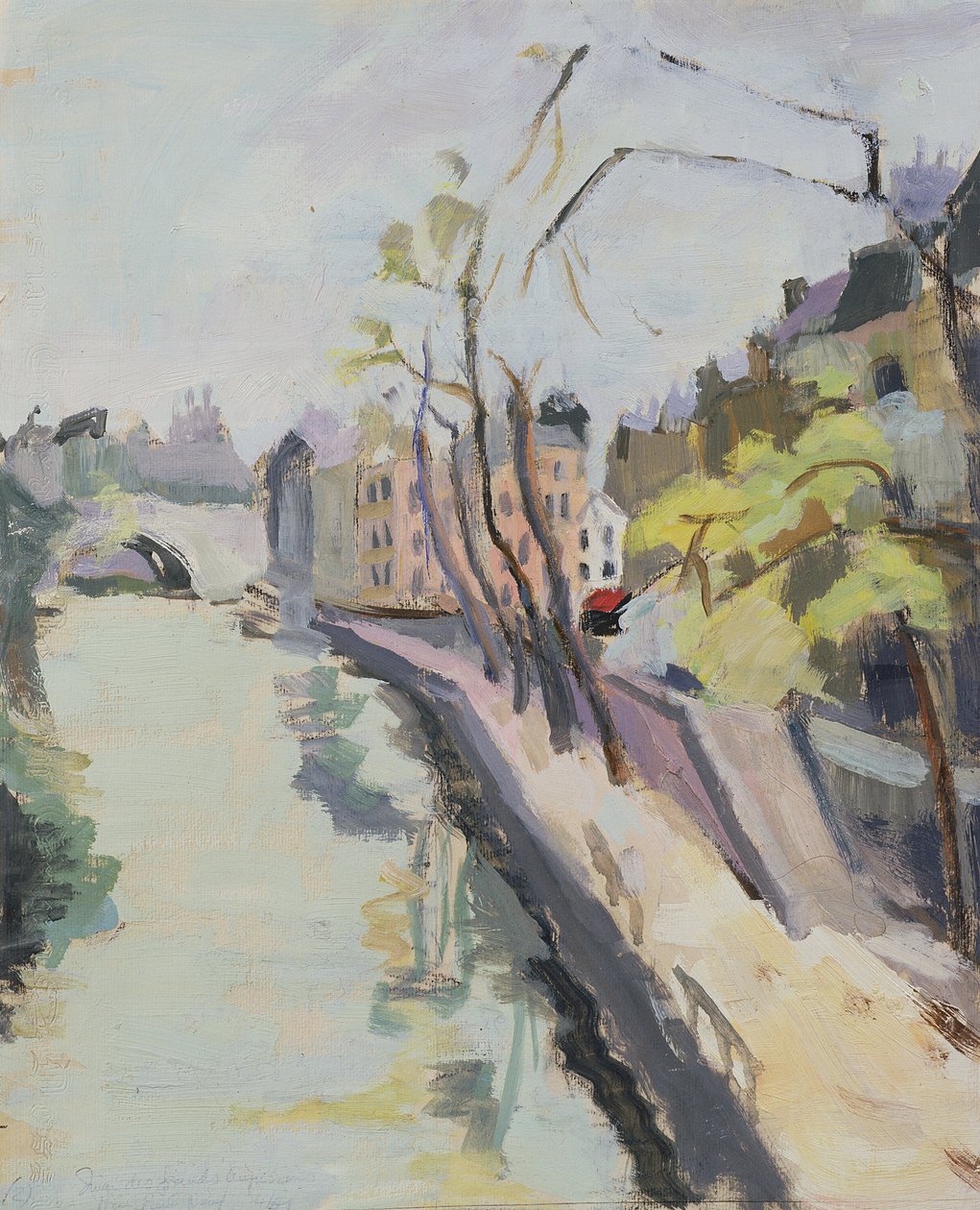 Quai des Grands Augustins, Paris, 1961 (olja på papper) av Anne Durham