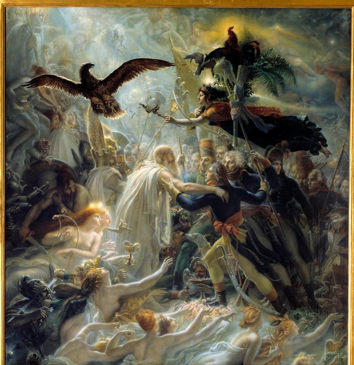 Apoteos av de franska hjältarna som dog för hemlandet under Libertekriget, hyllning till Napoleon Bonaparte Allegorie som representerar barden Ossian, skotsk poet från 300-talet läst av Napoleon, som välkomnade Louis Charles Antoine Desaix de Ve av Anne Louis Girodet de Roucy Trioson