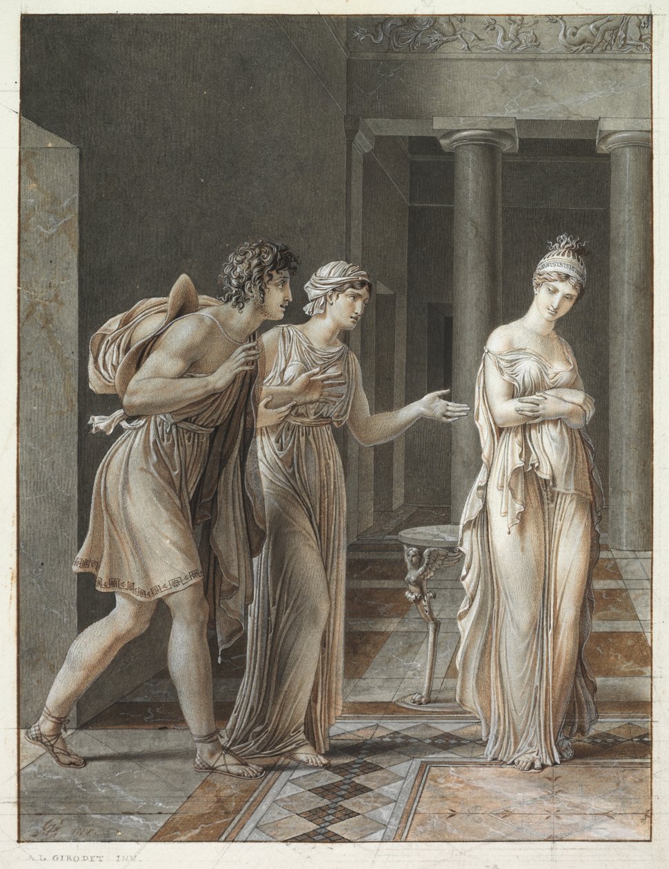 Mötet mellan Orestes och Hermione, ca. 1800. av Anne Louis Girodet de Roucy Trioson