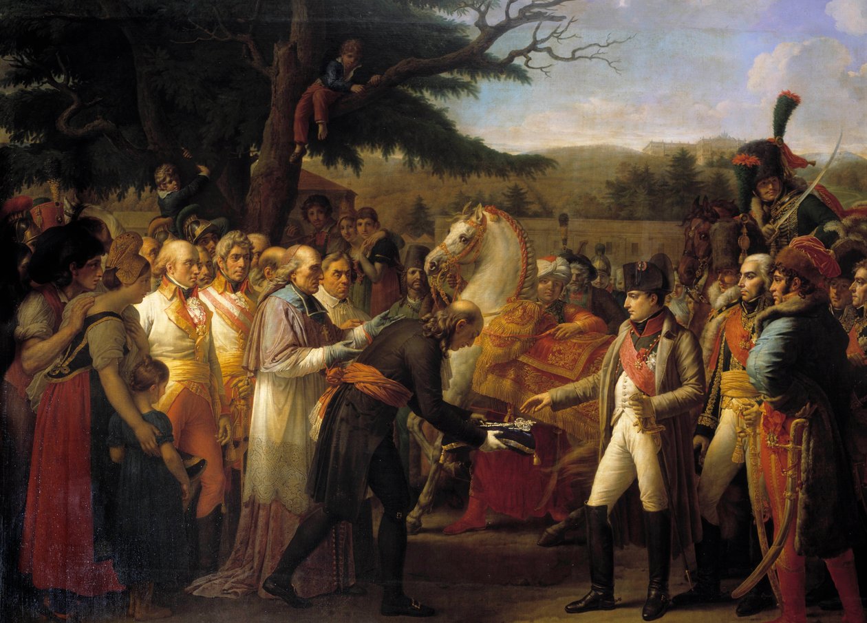 Överlämnandet av Wiens nycklar till Napoleon I (1769-1821) Kejsaren återvände till den österrikiska huvudstadens desertee av Francois II av Habsburg den 14/11/1805. Målning av Anne Louis Girodet de Roucy-Trioson (Anne-Louis Girodet de Roucy Trioson av Anne Louis Girodet de Roucy Trioson