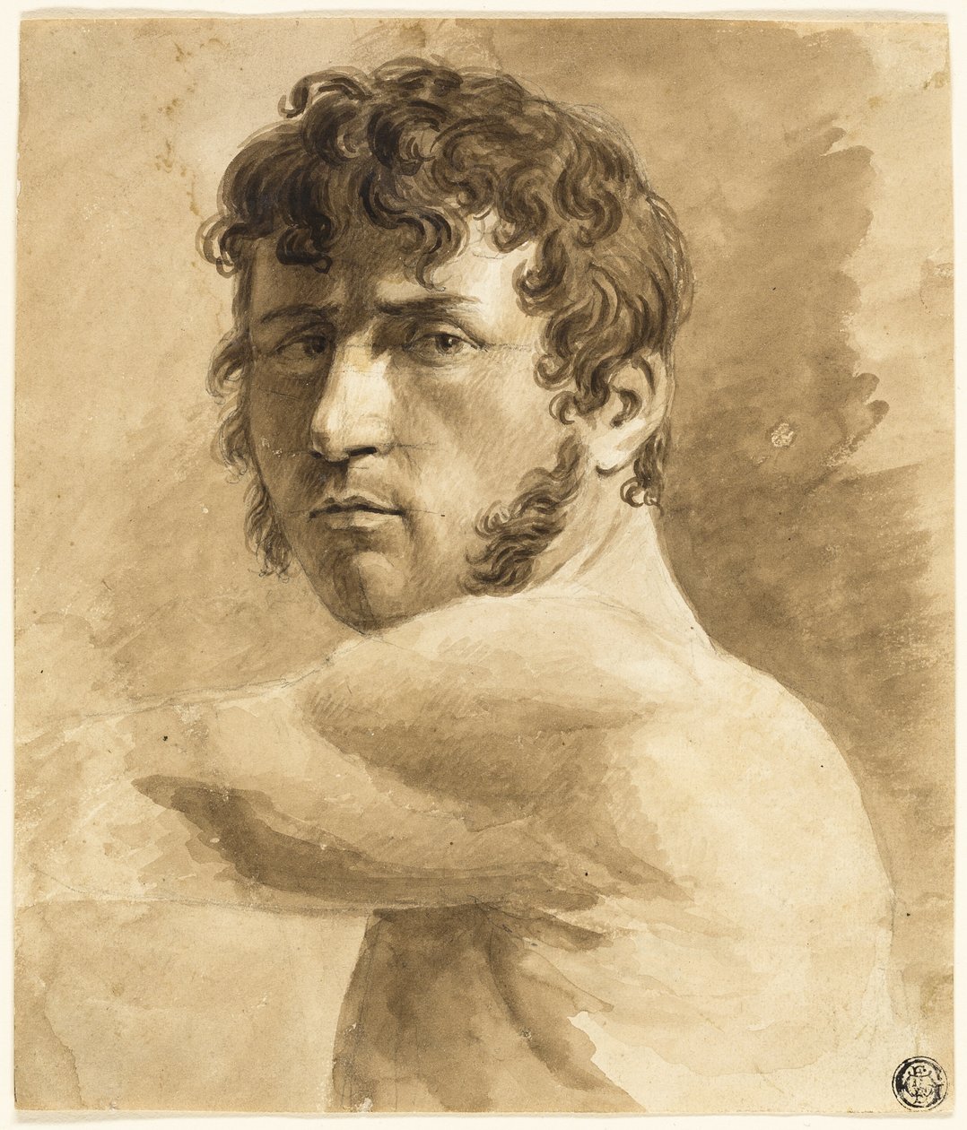 Byst av manlig nakenbild (recto); Porträttskiss av man med kvinnoskisser (verso) av Anne Louis Girodet de Roussy Trioson