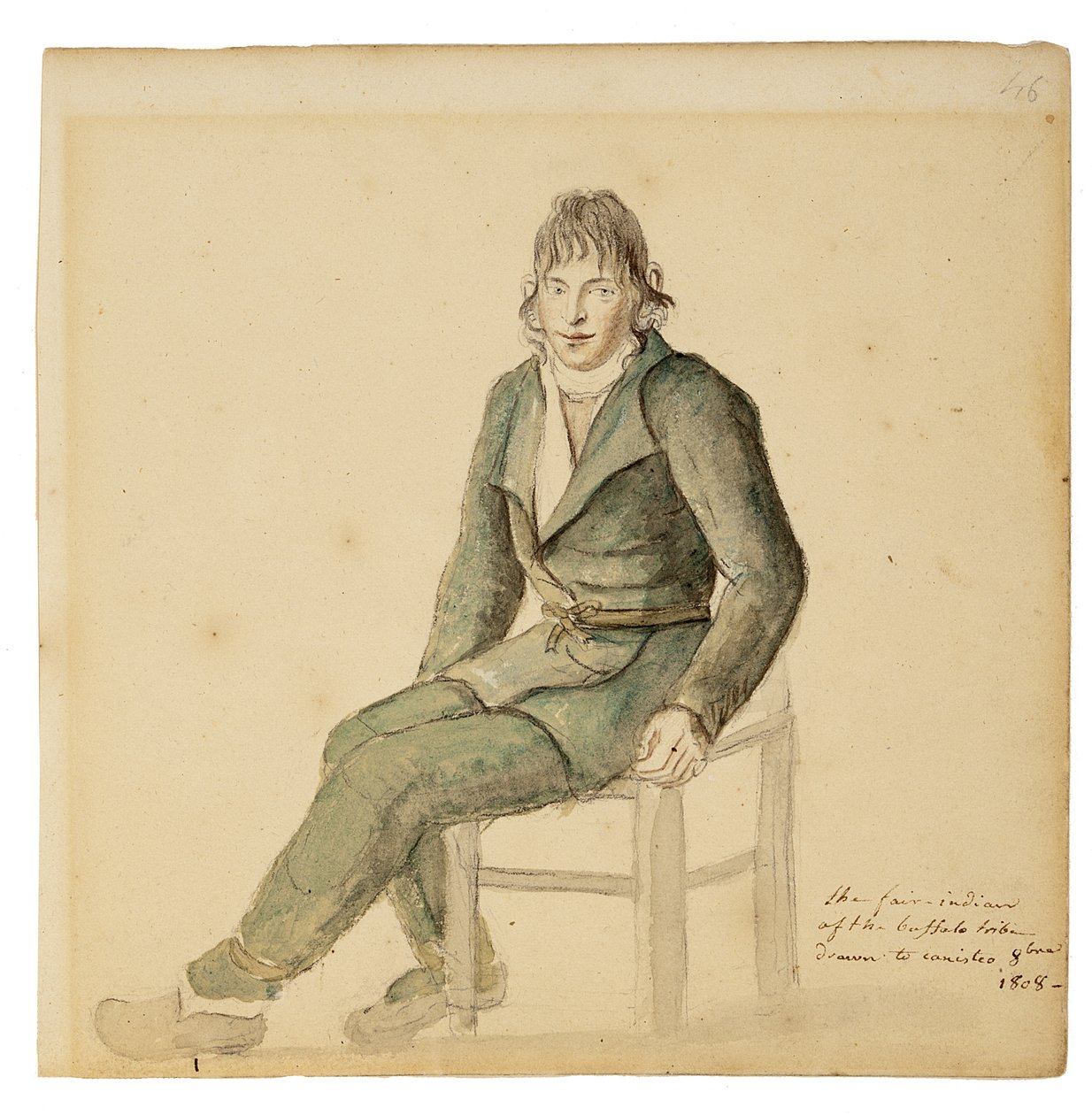 Fair American Indian Man of the Buffalo Tribe, Canisteo, New York, 1808 (akvarell, grafit och kol på papper) av Anne Marguerite Hyde de Neuville