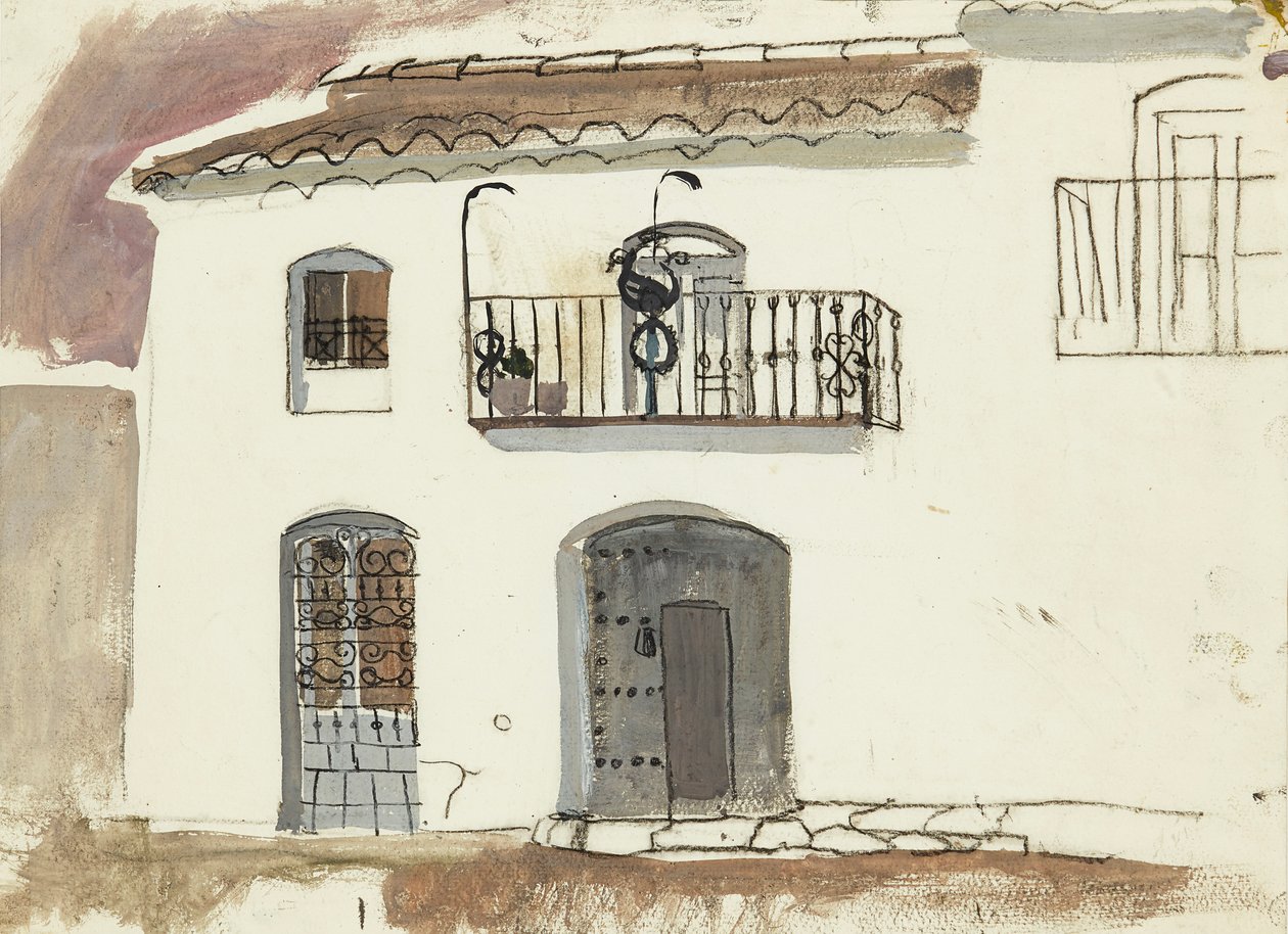 Ett spanskt hus (krita och gouache) av Anne Redpath