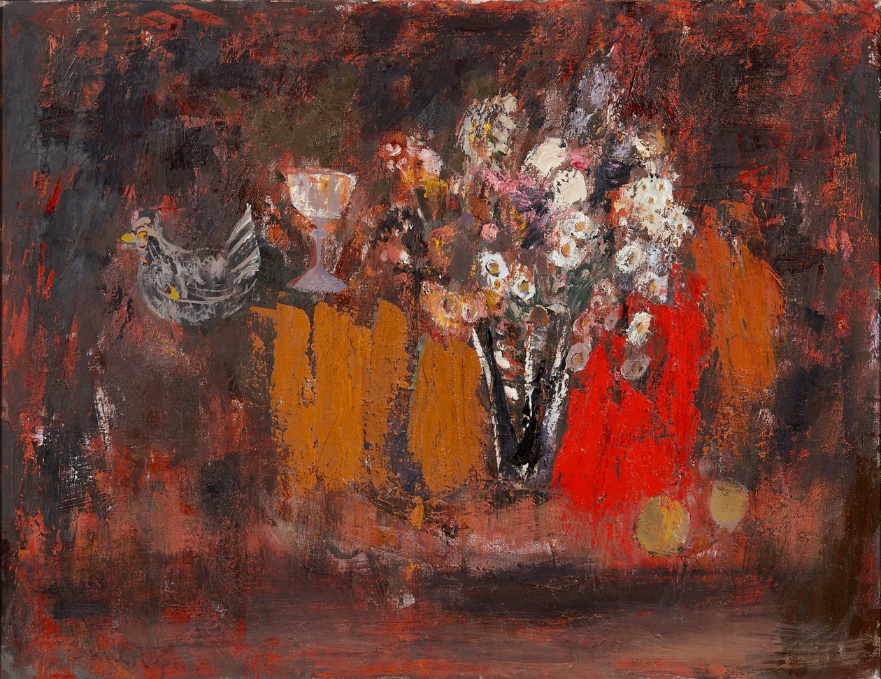 Torkade blommor (olja på duk) av Anne Redpath