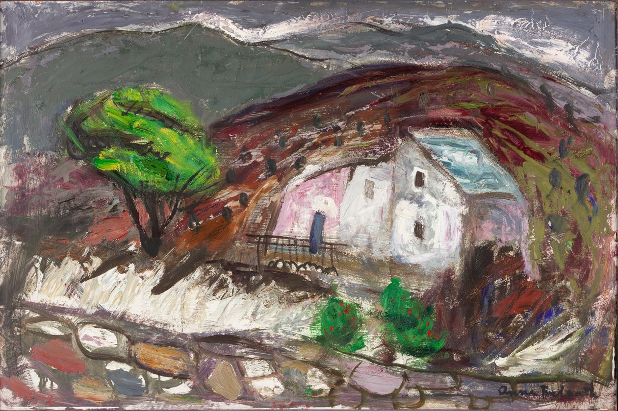 The Valley of San Martino di Lota, Korsika, ca 1950-60 (olja ombord) av Anne Redpath