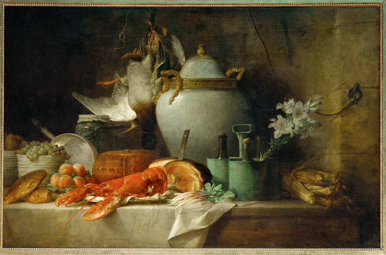 Vase, homard, fruits et gibier - Stilleben med vas, hummer, frukt och spel ... av Anne Vallayer-Coster