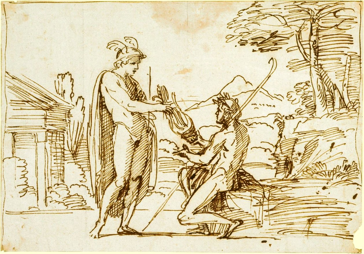 Apollo receiving the lyre from Mercury study for the Farnese Gallery av Annibale Carracci