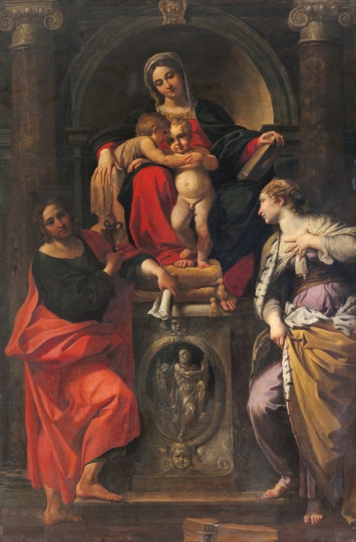 Madonna and Child with Saints John the Baptist, John the Evangelist and St. Catherine  av Annibale Carracci