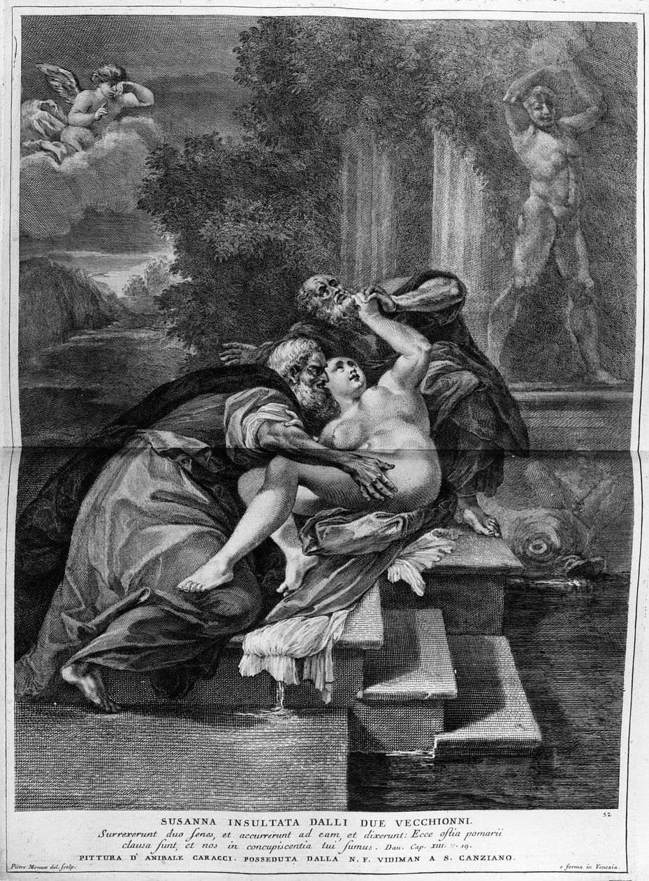 Susanna och de äldste, graverad av Pietro Monaco, c.1740 av Annibale Carracci