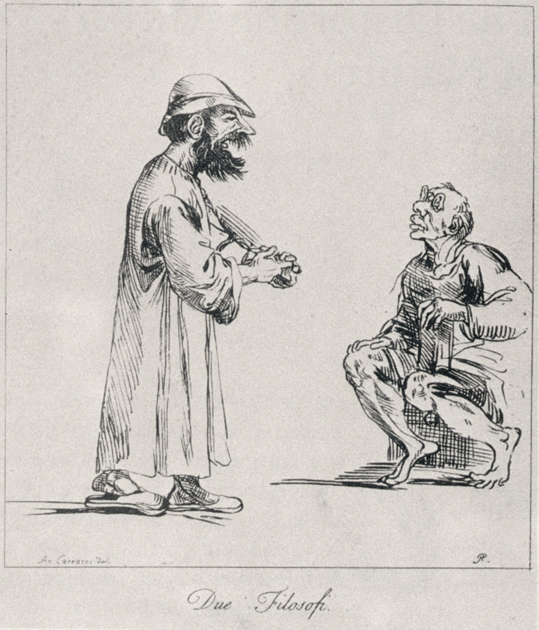 Två filosofer, graverade av Arthur Pond, 1739 av Annibale Carracci