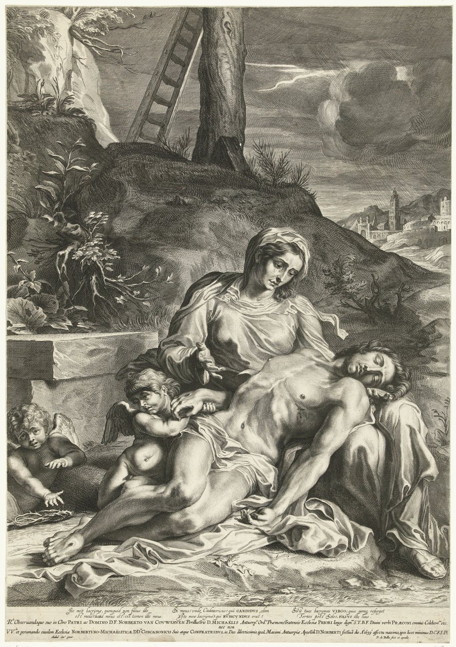 Pieta, graverad av Pieter de Bailliu av Annibale (after) Carracci