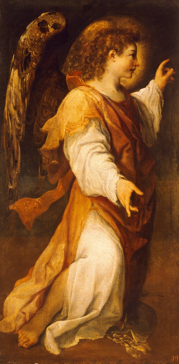 Annuncing Angel, av Annibale Carracci (1560-1609), olja på duk av Annibale Carracci