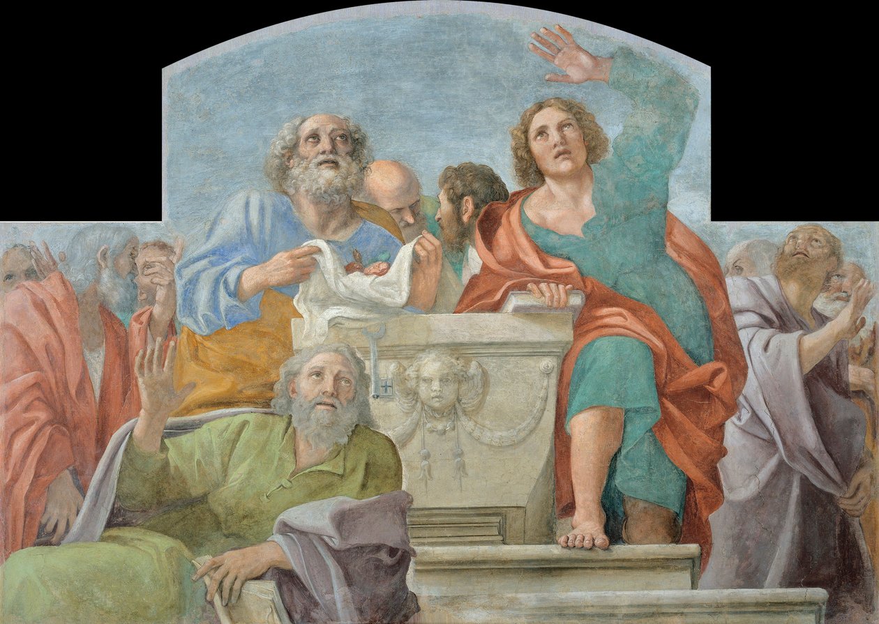 Apotres pres du sepulcre vide - Peinture de Annibale Carracci (1560-1609) Apostlar runt den tomma gravfresken 1604-1607 Museu Nacional d