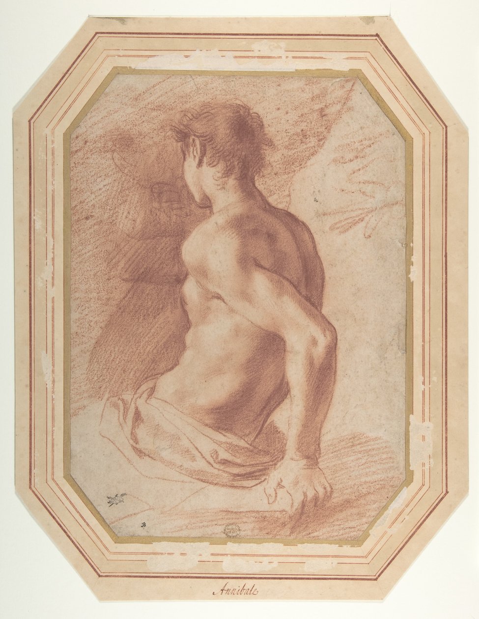 Ryggvy av en sittande naken yngling vänd åt vänster av Annibale Carracci
