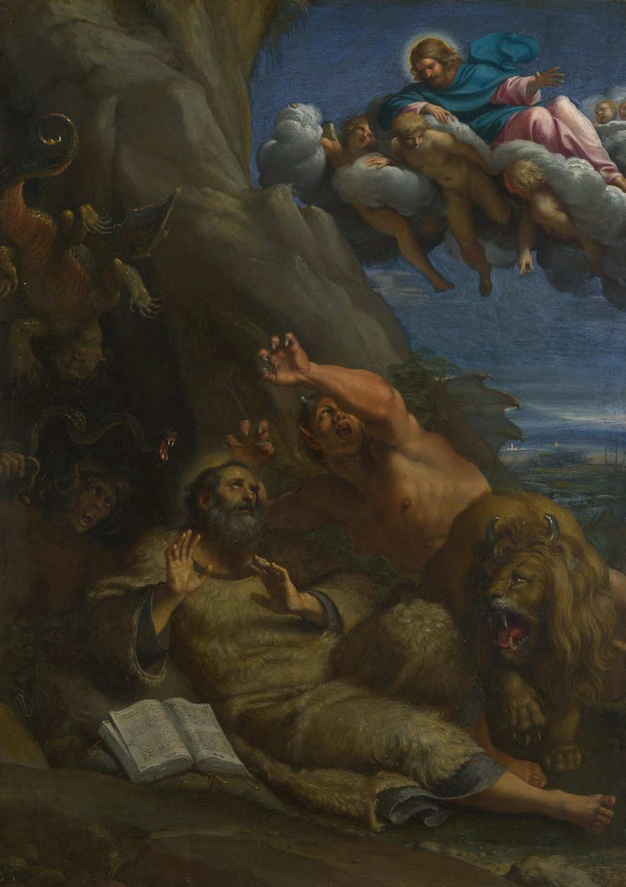 Kristus uppenbarade sig för Saint Anthony Abbot under hans frestelse, ca. 1598 av Annibale Carracci