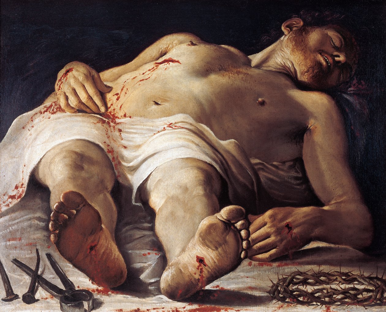 Dead Christ, av Annibale Carracci (1560-1609), olja på duk, 707x888 cm av Annibale Carracci