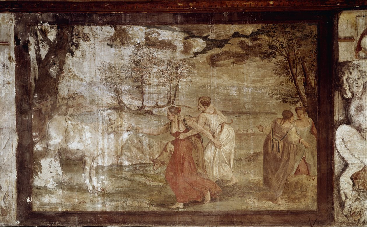 Europa som drar nära Jupiter förändrades till en tjur (Fresco av Annibale Carracci