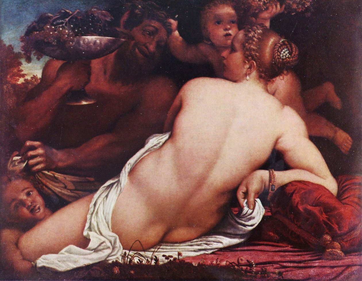 Tyska: Bacchantin Venus med en satyr och Amor av Annibale Carracci