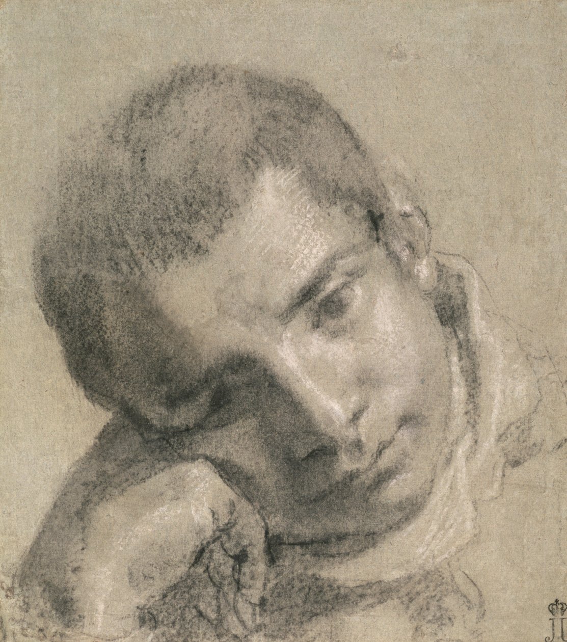 Head of a Youth (kol och vit krita) av Annibale Carracci