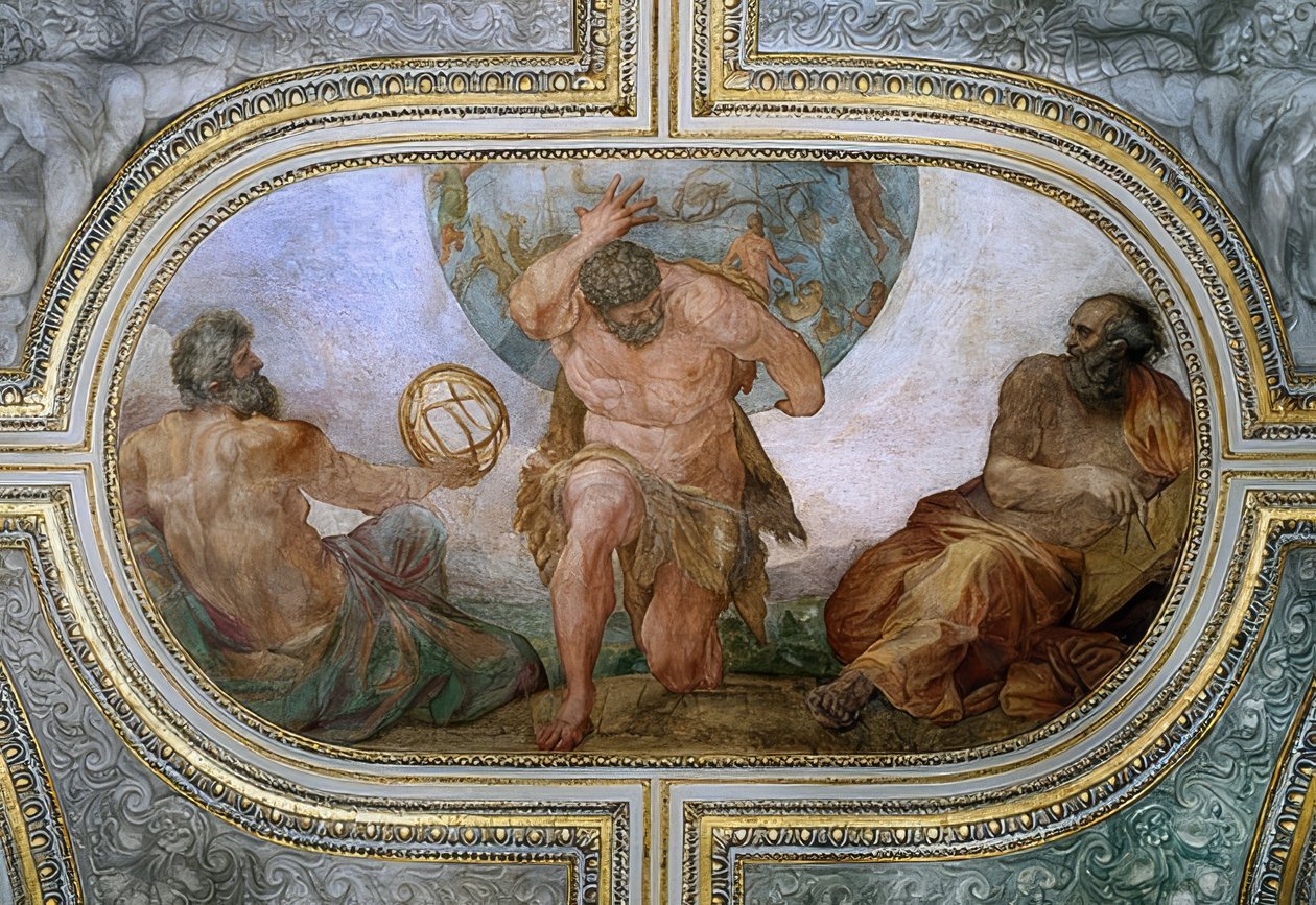 Hercules bär himlens valv för Atlas (fresk i Camerino). 1596 av Annibale Carracci