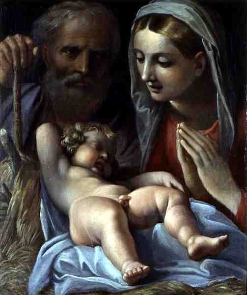 Heliga familjen (olja på duk) av Annibale Carracci