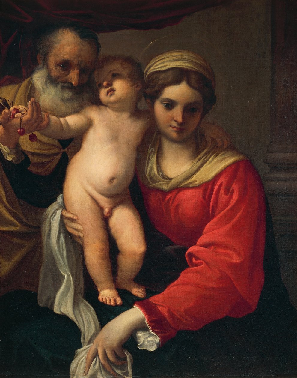 Holy Family or Madonna of the Cherries, ca 1593, av Annibale Carracci (1560-1609), olja på duk av Annibale Carracci