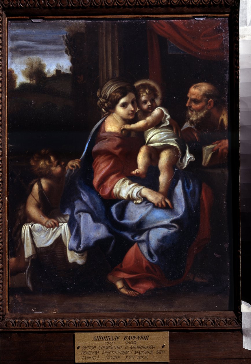 Den heliga familjen med barnet Johannes döparen. Målning av Annibale Carracci (Annibale Carracci av Annibale Carracci