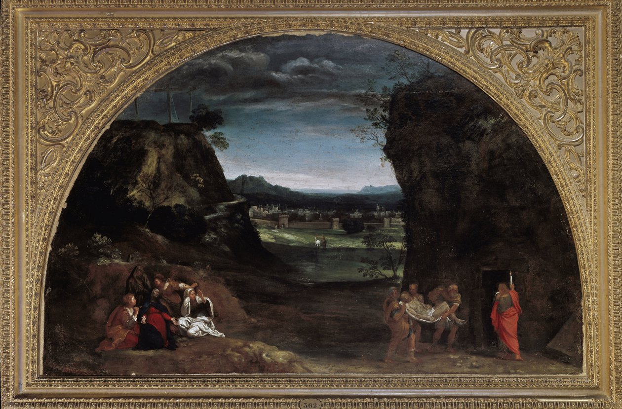 Landskap med avsättning (olja på duk, ca 1604) av Annibale Carracci
