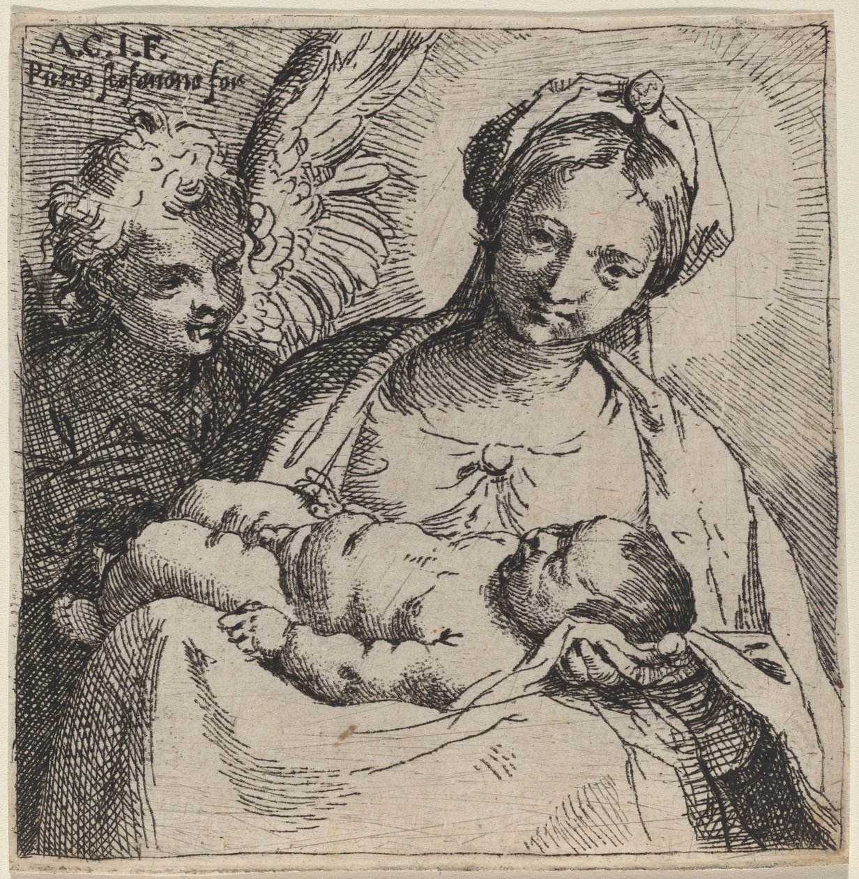 Madonna och barn med en ängel av Annibale Carracci