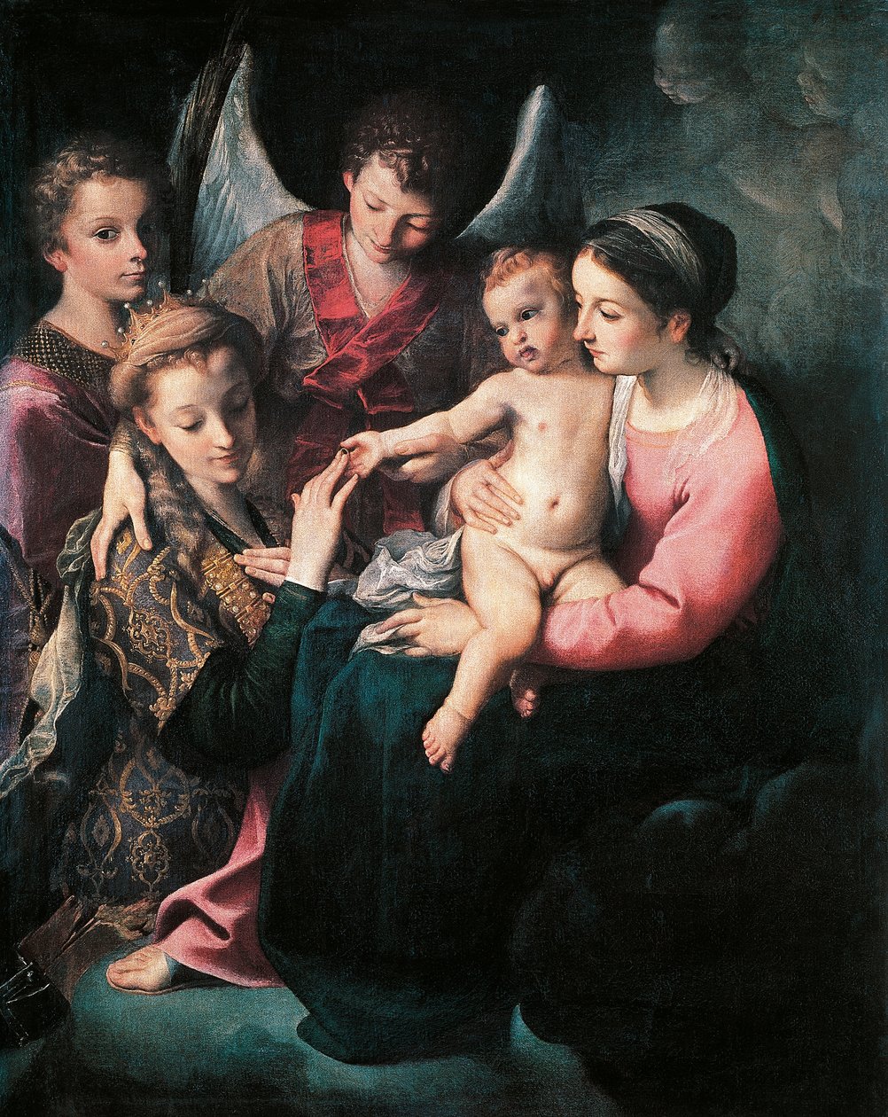Mystic Marriage of St Catherine, av Annibale Carracci (1560-1609), olja på duk av Annibale Carracci