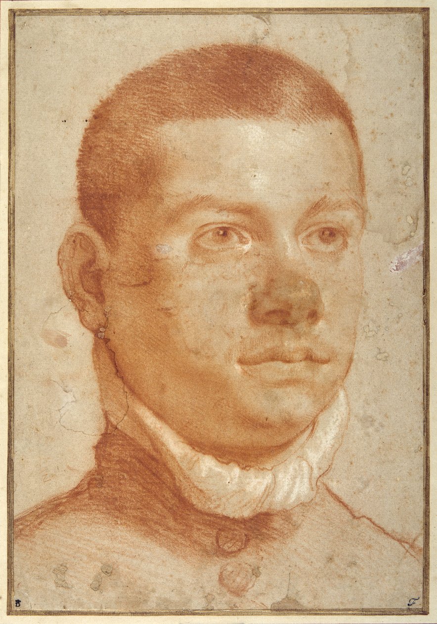 Porträtt-huvud av en ung man (röd krita) av Annibale Carracci