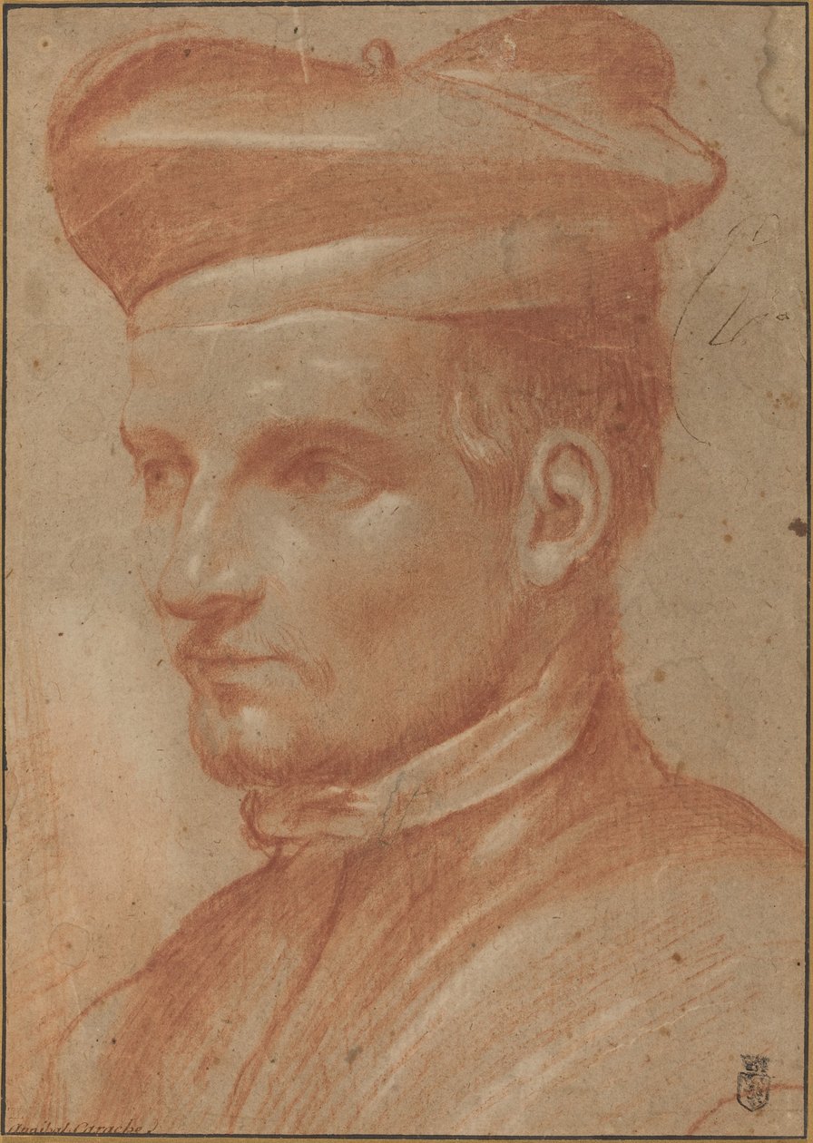 Porträtt av en kyrklig som bär en Biretta av Annibale Carracci