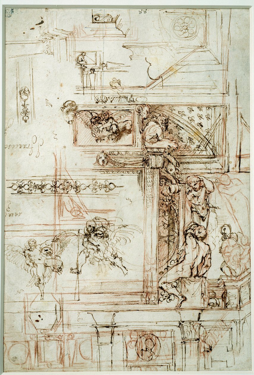 Projekt för galleriet Farnese. Teckning av Annibal Carracci Dit Carrache (1560-1609) av Annibale Carracci