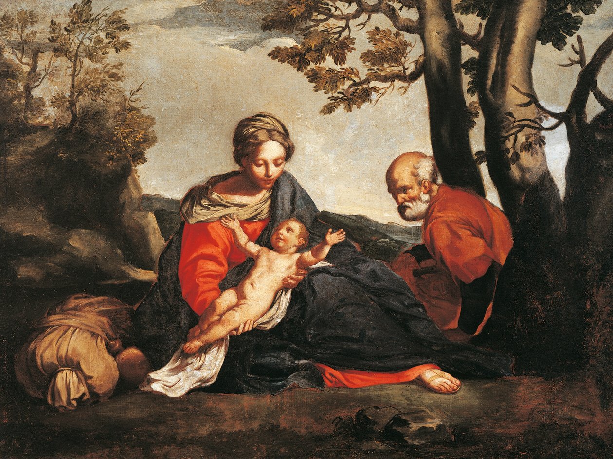 Vila på flykten till Egypten (olja på duk) av Annibale Carracci