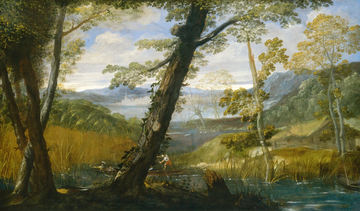 River Landscape, ca 1590 (olja på duk) av Annibale Carracci