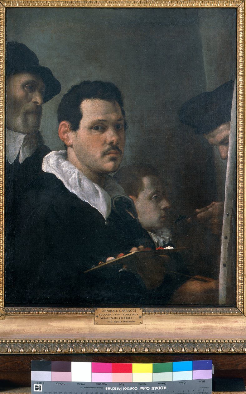 Självporträtt med andra figurer, ca 1593 (olja på duk) av Annibale Carracci