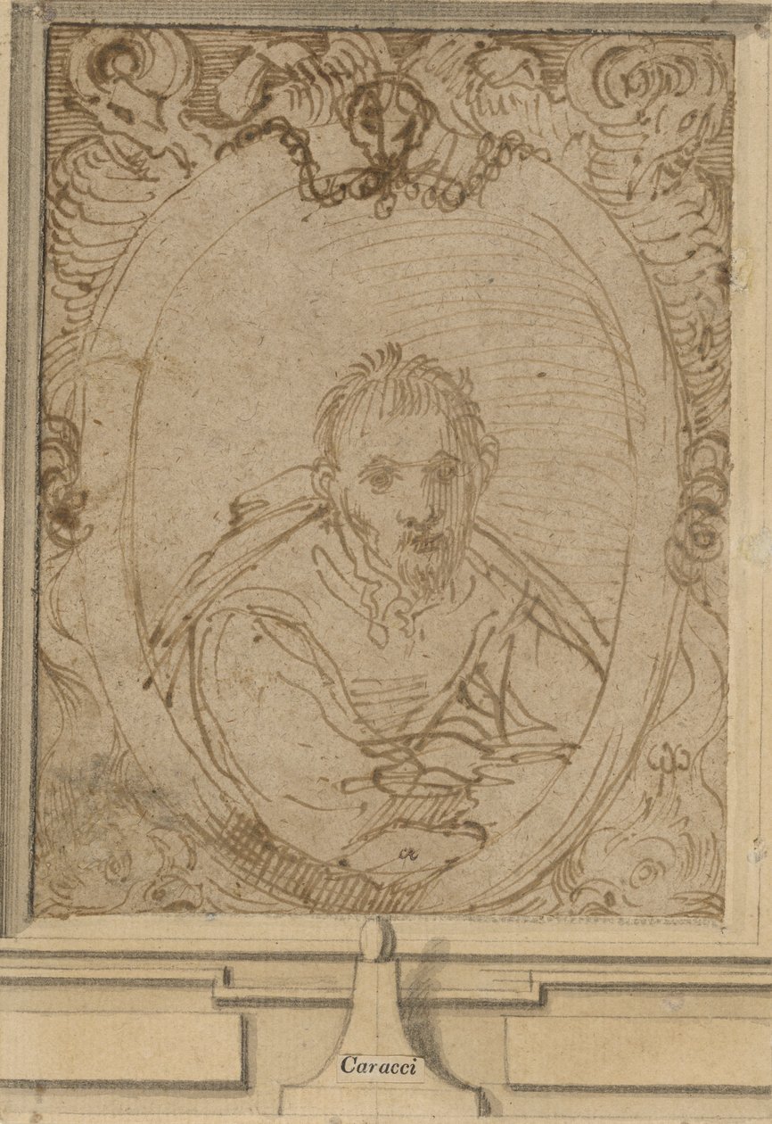 Självporträtt, ca 1580 (penna och brunt bläck på papper) av Annibale Carracci