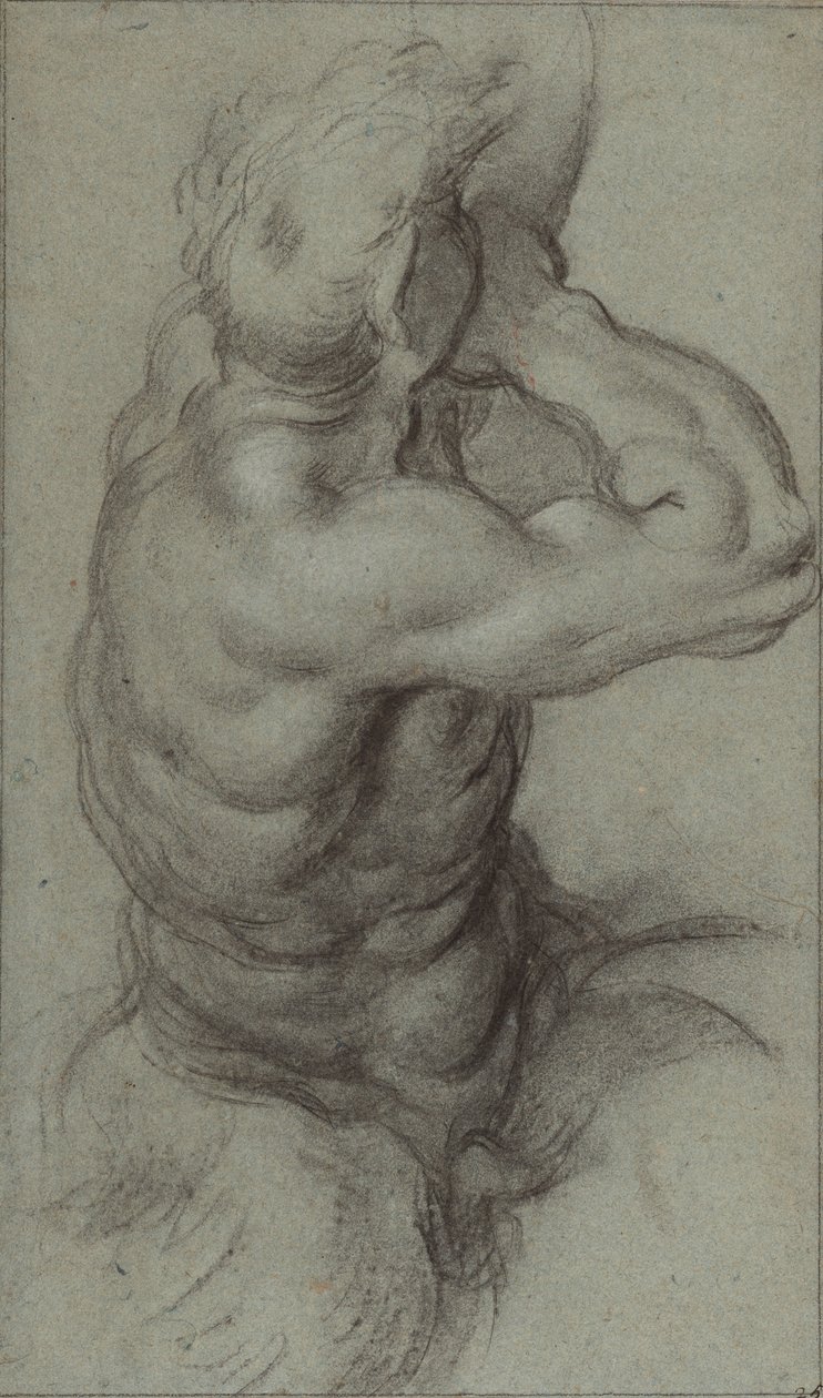 Studie av Triton som blåser i en snäcka (recto); Delstudie av en arm (verso) av Annibale Carracci