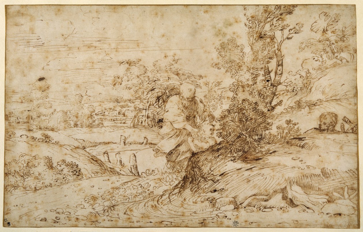 The Return from the Flight (penna & brunt bläck på papper) av Annibale Carracci