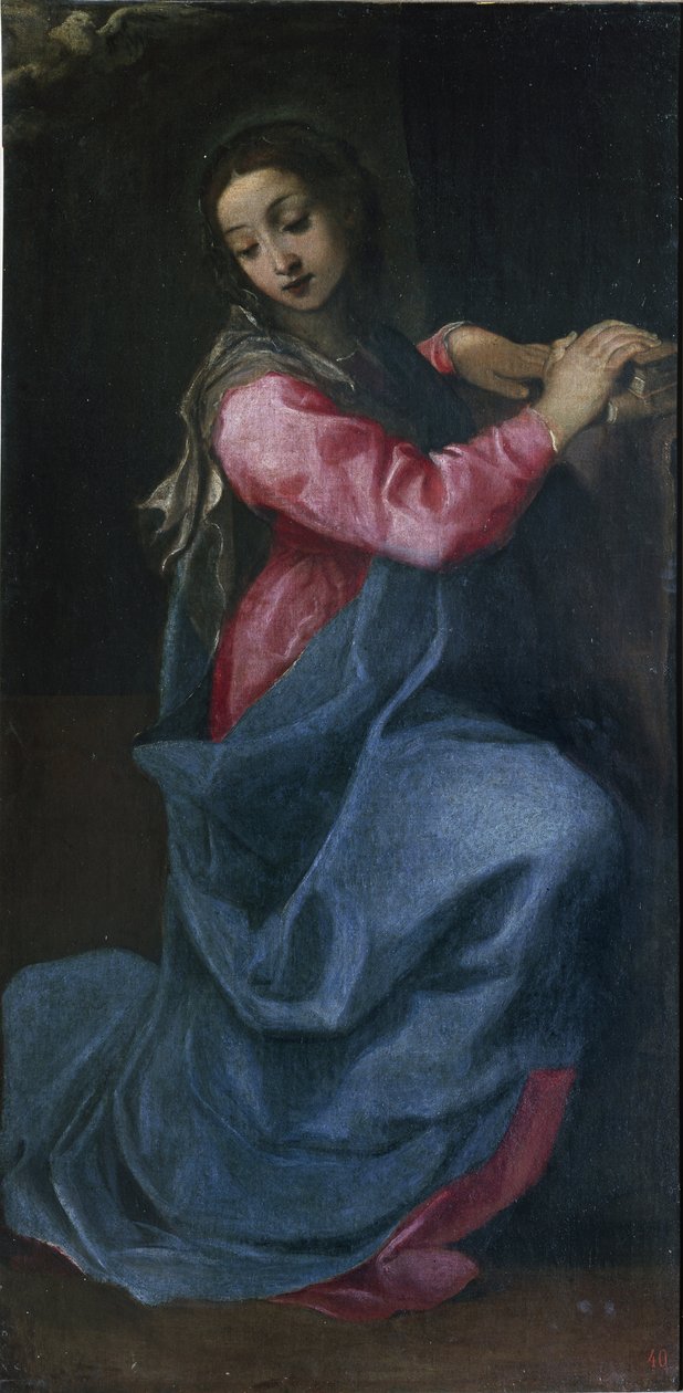 Jungfrun av bebådelsen Detaljmålning av Annibale Carracci (1560-1609) (Annibal Carrache) cirka 1587 Dim 150x76 cm Bologna National Art Gallery av Annibale Carracci